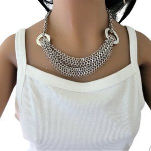 Simply Vera Wang Two Row Silver Tone Chain Frontal Necklace NWT